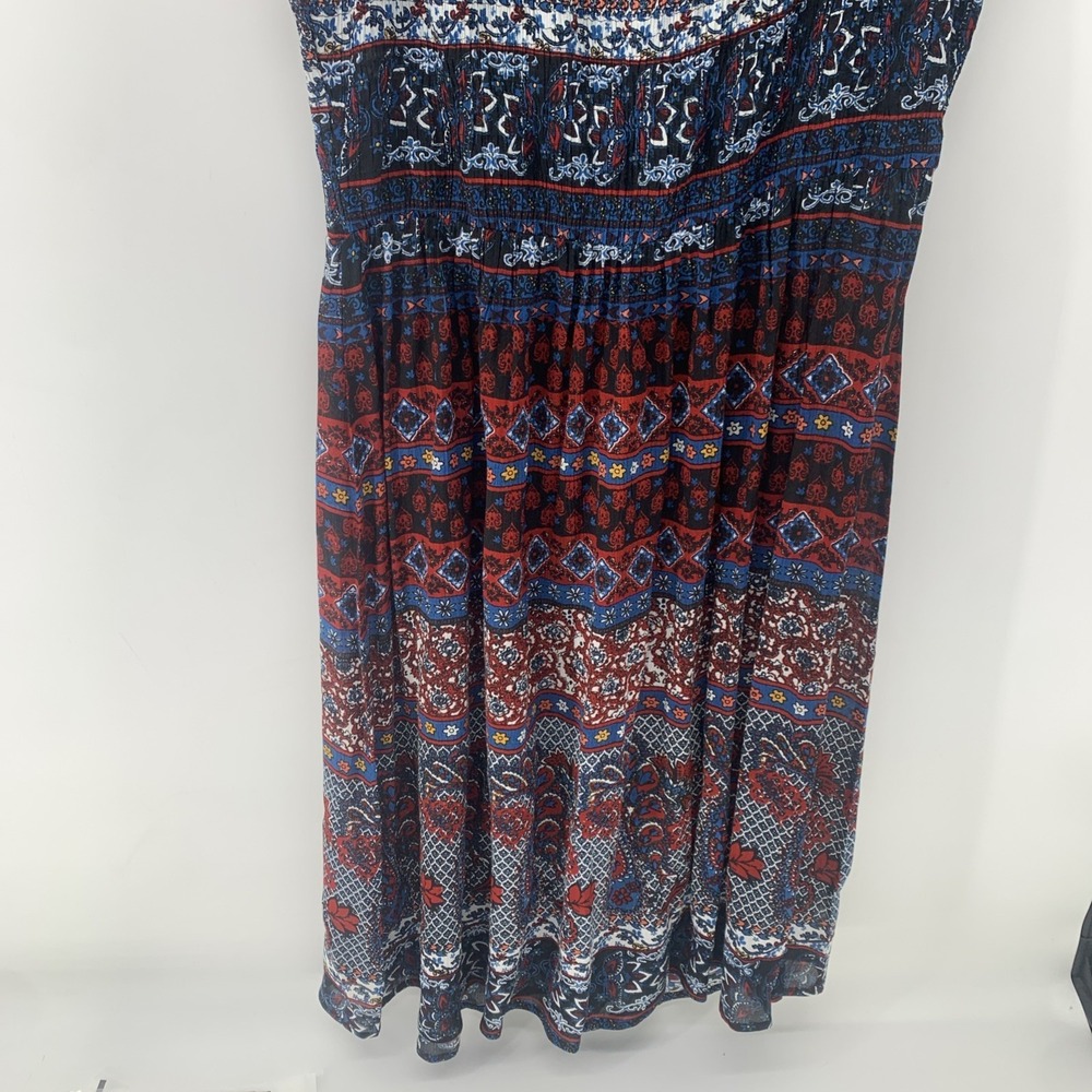 Bohemian Patterned Sleeveless Maxi Dress - Navy & Burgundy - Picture 7 of 7